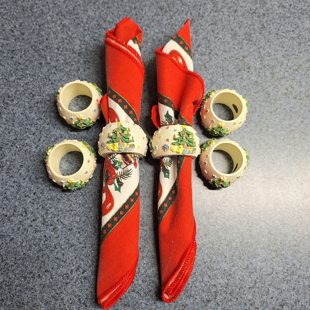 "Christmas Time" Porcelain Napkin Rings, Set of 6🎄